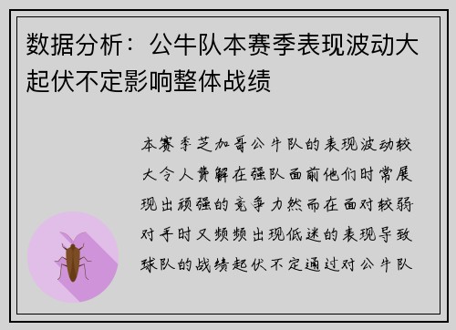 数据分析：公牛队本赛季表现波动大起伏不定影响整体战绩