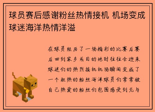 球员赛后感谢粉丝热情接机 机场变成球迷海洋热情洋溢